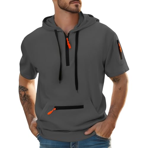 Felpe con cappuccio da uomo camicie a maniche corte con cappuccio da palestra felpe con zip a quarto felpe da boxe abbigliamento da palestra allenamento atletico corsa muscolo fit top estivo maglietta