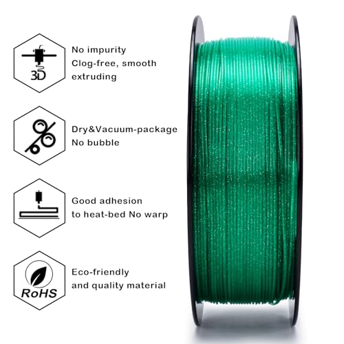 Image of ZIRO PLA Filament 1.75mm, Shiny Sparkle Glitter with Transluent Base, Twinkling PLA Series 3D Printer Filament, Colorful Printing Material, 1kg /2.2lbs Spool, Twinkling Green