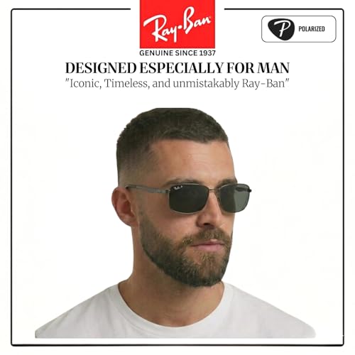 Image of Ray-Ban RB3498 Rectangle Shaped Sunglasses for Men with Official RAYBAN Eyewear Kit
