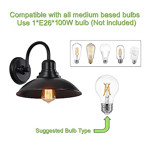 Image of GOLDHILL Black Gooseneck Outdoor Barn Light, Farmhouse Vanity Lights with E26 Based Socket, Round Exterior Lights for House Garage Bathroom Bedroom