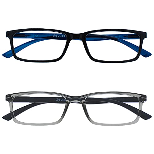 Image of OPULIZE SEE Reading Glasses with Blue Light Blocking for Women and Men, Narrow Frame, Spring Hinges, Computer Gaming Glasses, Black,Grey +3 (Pack of 2)