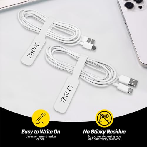 Image of Wrap-It Storage Cable Labels - Large (30-Pack) White | Write On Cord Labels, Wire Labels, Cable Tags and Wire Tags for Cable Management and Organizer for Electronics, Computers