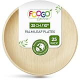 FOOGO Green 25pcs Disposable Palm Leaf Plates, 10"(25cm) Large Round, Eco Friendly Biodegradable Compostable Like Wooden, Bamboo, Paper Plates, for Hot Food, Wedding Picnic Parties