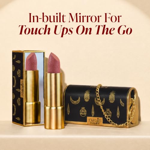 Image of LoveChild Masaba inchThe Batua inch Lipstick, Thak Gayi (Nude Pink) Rich Satin Finish Lipstick with Built-in Mirror, Hydrating, Nourishing Formula with Jojoba Oil, 4g