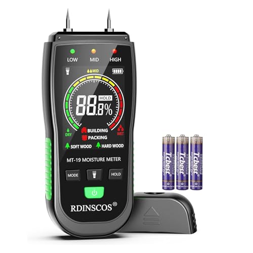 RDINSCOS Digital Moisture Meter – Wood Moisture Meter for Firewood, Drywall & Lumber | Pin-Type Moisture Detector for Woodworking, Home Inspection & Water Damage