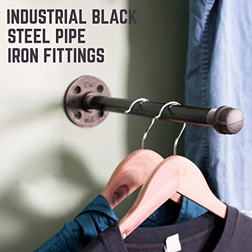 Pipe Decor Industrial Pipe Wall Mounted Clothing Rack, Commercial Or Residential Wardrobe Clothes Display, Heavy Duty Rustic Vintage Steel Grey Black Metal Garment Bracket Frame, 4 X 12 Brackets #TOP3