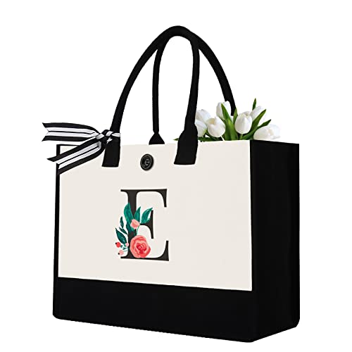 Image of Initial Canvas Tote Bag, Monogrammed Tote Bags Suitable for Mother's Day Wedding Beach