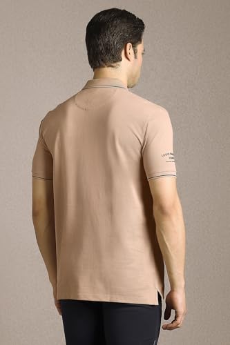 Image of Louis Philippe Men's Slim Fit Single-Tuck Pique Stylized Sleeve Print and Contrast Tipping Half Sleeve Solid Polo Tshirt