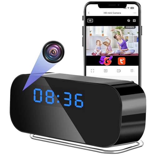 UYIKOO Caméra Espion WiFi 5G/2.4G, Mini Camera Espion Réveil sans Fil, 1080P HD Micro Caméra Cachée Discrete a Distance avec Détection de Mouvement Vision Nocturne Tuya APP