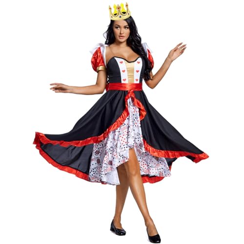 Rojo,S,Disfraz De Reina De Corazones De Fantasía para Mujer, Vestido De Fiesta De Halloween De Reina del Póker