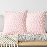 WonHey 2PCS Pink Cushions, 18 x 18 Inch Heart Throw Pillow, Blush Pink Cushion Covers for Sofa, Couch, Bedroom, Living Room, Office Decor