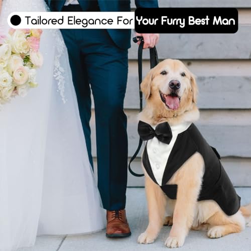 Hjyokuso Hund Smoking Anzug & Bandana Set, Hund Hochzeit Anzug, Hundekostüm für Kleine, Mittlere und Große Hunde, Hundekleidung für Hochzeit, Geburtstage, Partys, Weihnachten und Halloween -Schwarz M