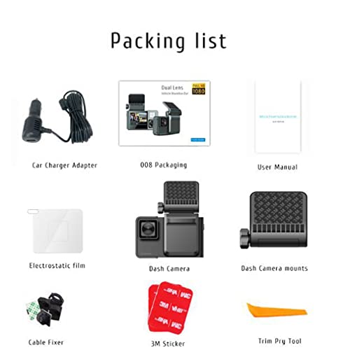 XRC TECH Câmera de painel de lente dupla HD 1080p para gravador de vídeo automático frontal e interi