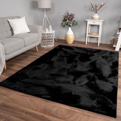 TT Home Tappeto Pelo Lungo Soggiorno Peloso Monocromatico Moderno, Colore: Nero, Dimensione:120x160 cm
