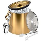 Gold Ice Bucket 3.2L – Double Wall Insulated Stainless Steel Ice Bucket with Lid, Scoop & Tongs – Large Champagne Bucket for Parties, Bar Cart, Outdoor Events, Cocktail & Wine Chilling