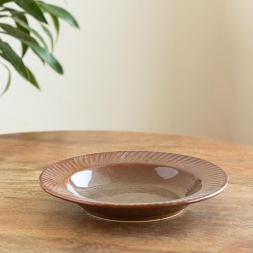Image of ExclusiveLane 'Muddy Glint' Ceramic Pasta Bowl /Plate for Serving (410 ML, Microwave Safe, Hand-Embossed) | Snack Serving Plate for Kitchen Serving Plate for Snacks