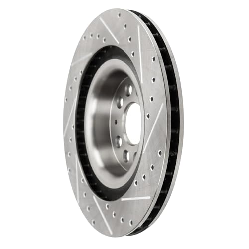 Image of Detroit Axle - Rear Brake Rotors for 2016-2021 Tesla Model S Model X, Drilled and Slotted Disc Brake Rotors 2017 2018 2019 2020 Replacement: 14.37 inch inch Rotors