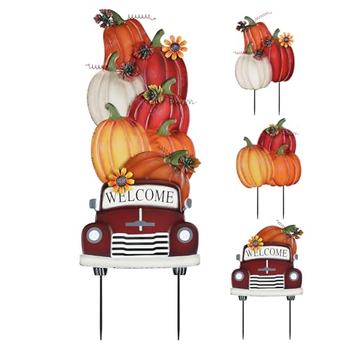 YEAHOME Fall Decorations Outdoor,Multiple Stacked Pumpkin Truck Decorative Garden Stakes