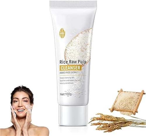 Rice Exfoliating Face Wash, Rice Cleanser Face Wash, Rice Cleaning Facial Scrub, Hydrating Face Cleanser with Rice Raw Pulp Essence Skin Care