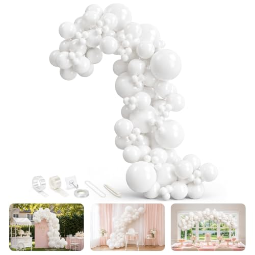 Image of Bezente 8FT White Balloon Garland Arch Kit for Backdrop & Wall 103 Pcs | White Latex Balloons Different Sizes 18 12 5 Inch for Party Baby Shower Birthday Wedding Bridal Shower Decorations
