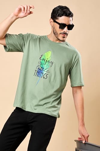 Image of London Hills Men's Cotton Oversized Fit Casual Printed Round Neck, Oversized Longline Drop Shoulder Boho Style T-Shirt