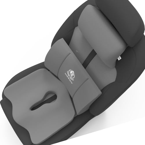 Image of MRRON Memory Foam Posture Corrector Car Seat Cushions Combo | Orthopedic Backrest, Coccyx Cushion & Neckrest | Ergonomic Lumbar Comfort Seat Cushion | Reduces Sciatica, (Grey, Lumbar)