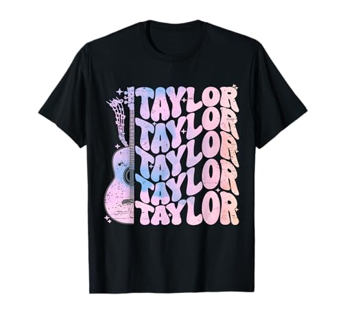 Girl Retro Taylor First Name Personalized Groovy Birthday T-Shirt