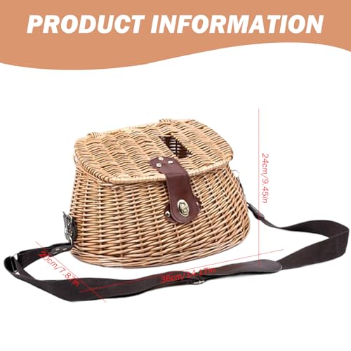 Panier à poisson osier avec couvercle et sangles réglables pour pêche