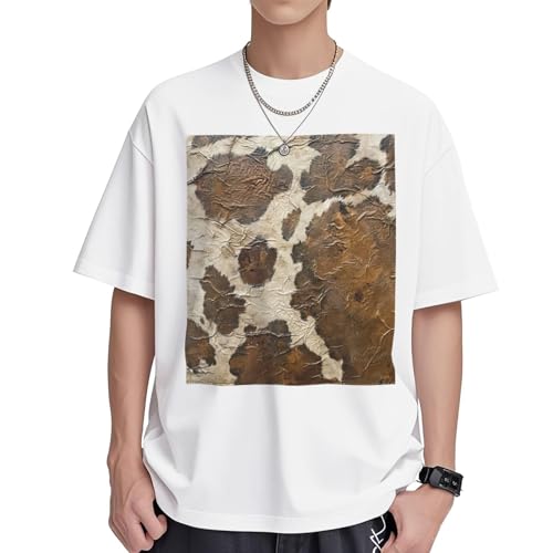 T-shirt coton femme col rond manches courtes décontracté imprimé marron tendance