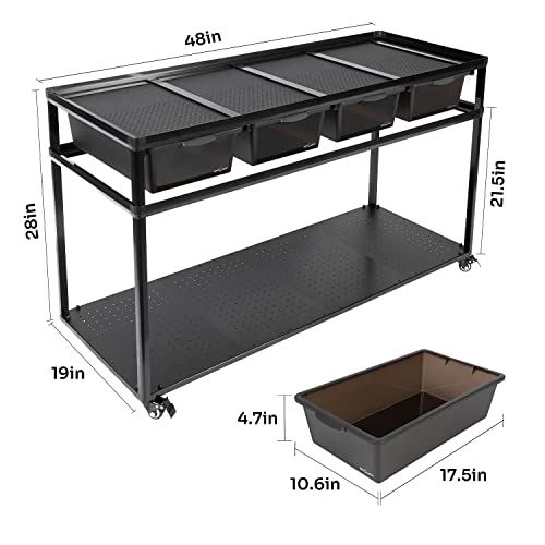Reptizoo Reptile Tank Stand Terrarium Cabinet With Breeding Boxs For 48”Wx18”D Reptile Aquarium Terrarium, Stackable Breeding Rack With Rolling Wheels #TOP4