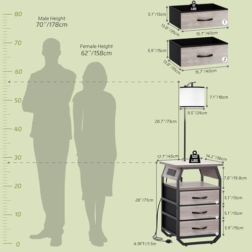Image of runjuly Floor Lamp with Table Set 2, End Table with Light & Charging Greige