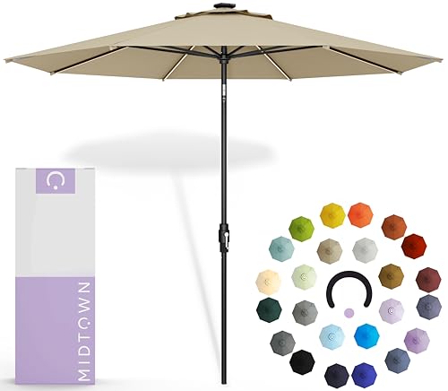 Image of Midtown Umbrellas LED Swilt - 9 Ft Solar LED Patio Umbrella, Chestnut