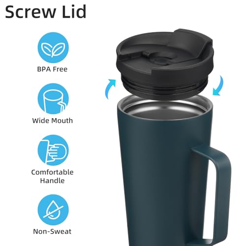 Image of Konokyo 22 oz Insulated Tumbler with Handle & Straw, Stainless Steel Mug