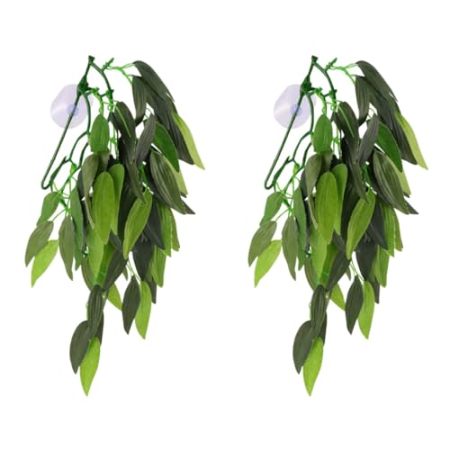 Abaodam 2pcs Artificial Fish Tank Plants Artificial Rattan Aquarium Green Plastic Plants Decorations Hanging Terrarium Plant with Suction Cup for Aquariums Decor Betta Goldfish Tank