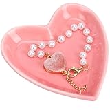 salbsever Ceramic Jewelry Tray Pink Jewelry Dish Heart Tray Small Trinket Dish Heart Shaped Jewelry Plate Dish Ceramic Love Jewelry Tray Heart Decor for Home Decor