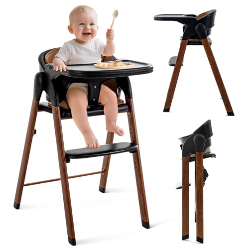 Image of Convertible High Chairs for Babies & Toddlers. 5-in-1 Adjustable High Chair with Removable Tray, Easy to Clean, Portable (Black Brown)