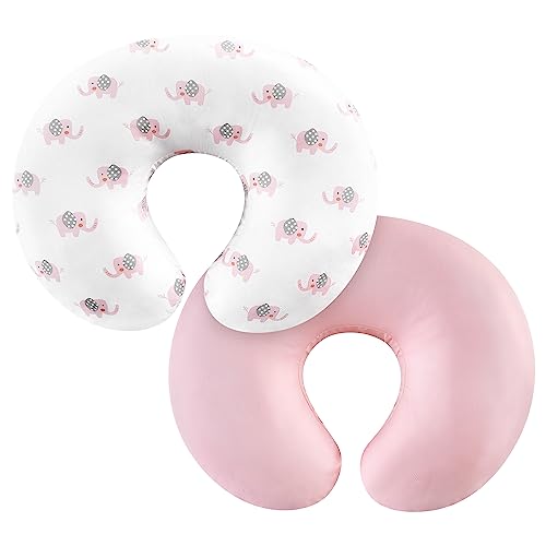 Image of TILLYOU 2PK Breast Feeding Nursing Pillow Cover with Hidden Zipper, Luxury Egyptian Cotton Breathable Soft Slipcover for Baby Boy Girl,Pink Elephant & Pink