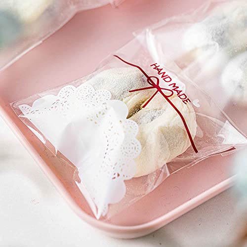 Efivs Arts 200Pcs 5.5X5.5In Lovely Lace Bowknot Clear Biscuit Roasting Treat Present Diy Plastic Candy Individual Wrappers Self Adhesive Opp Cookie Bakery Decorating Favor Bags #TOP6