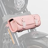 KEMIMOTO Motorcycle Fork Bag PU Leather Motorcycle Roll Bag Motorcycle Barrel Bag Handlebar Tool Bag Compatible with Motorcycle Front Forks Handlebar Sissybar Sportster Dyna Pink