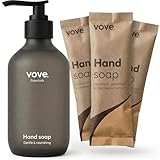 Vove Hand Soap Starter Set with Refillable Dark Glass Pump Bottle & 3 Refills, Mandarin Geranium & Cedarwood, Powder-to-Gel with Aloe Vera & Cactus Extract, Plant-Based Formula, Plastic-Free