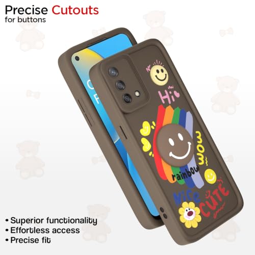 Image of Pikkme Back Cover for Oppo F19 / F19s | Soft Silicone| Cute Rainbow Smile & 3D Cartoon Flower Design | Shockproof Raised Camera Protection Bumper Case (Brown)