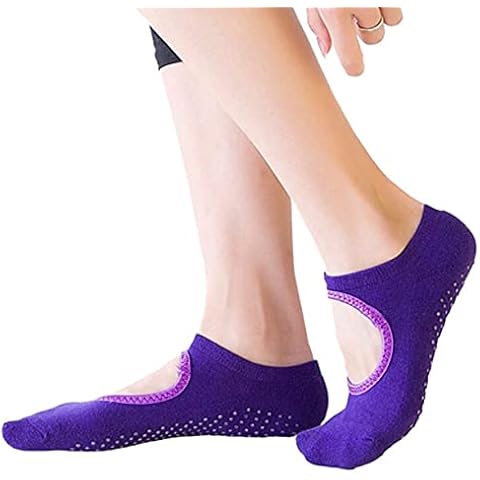 Yoga Socks, Non Slip Yoga Socks, 3 Pairs Socks for Women, Pilates Socks, Barre Socks, Cotton Socks, Fitness Socks, Trampoline and Ballet Socks (Purple) by TradeProvider® Cover