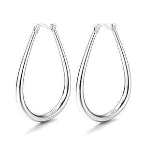 MILACOLATO S925 Sterling Silver Hoop Earrings 14K Gold Plated Oval Hoops Large Hoop Earrings Hypoallergenic Lightweight Big Silver Hoop Earrings for Women 45/55/65mm