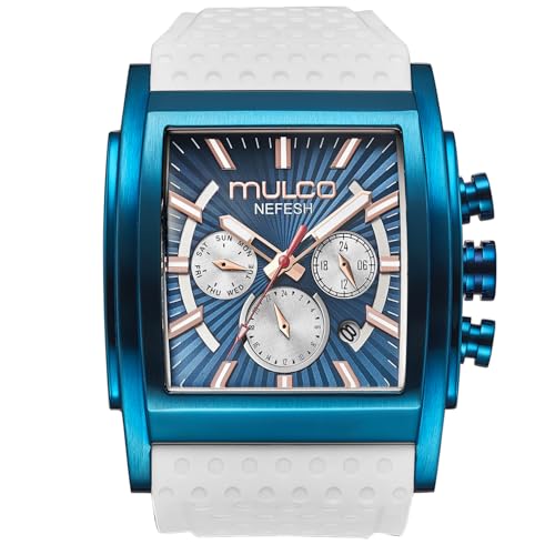 MULCO Watches Kripton Square 46 mm Stainless-Steel Case Black with Wrist Silicone Band Quartz Multifunctional Day and Date Movement Large Face Analog Display - Rose Gold Accents 100m- Waterproof