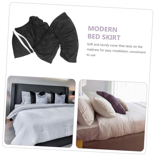 Falda de cama ajustable poliéster negro cubre canapé para dormitorio 3