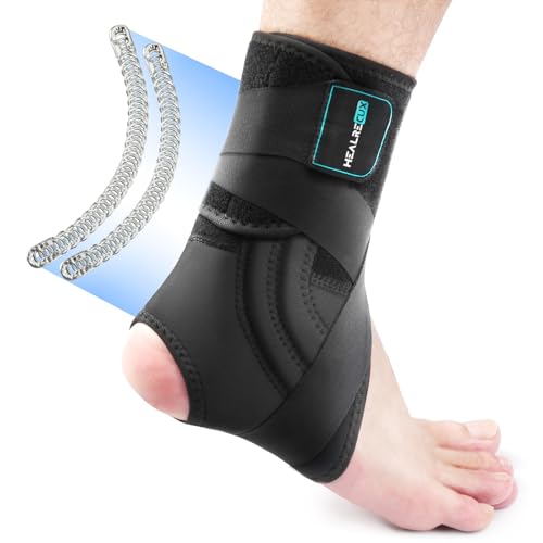 Healrecux Tobillera para hombre y mujer, ajustable, con estabilizador extraíble, tobillera para correr, voleibol, deportes