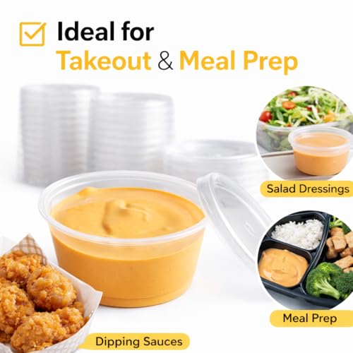 Image of 2 oz Clear Plastic Souffle Cups, BPA Free Portion Cups With Lids, 100 Sets | Perfect for sauces, dressings, condiments, samples, snacks and portion control applications