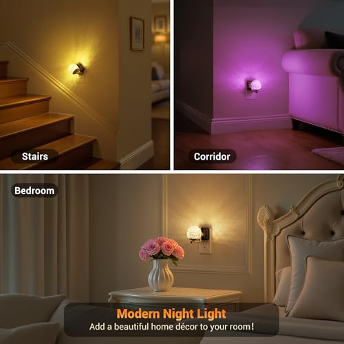 Image of JandCase LED Night Light, 3000K Warm White & RGB Color Changing Night Lights Plug into Wall, Dusk to Dawn Light Sensor, 180 Rotatable Plug in Nightlights for Bathroom, Bedroom, Hallway 2 Pack