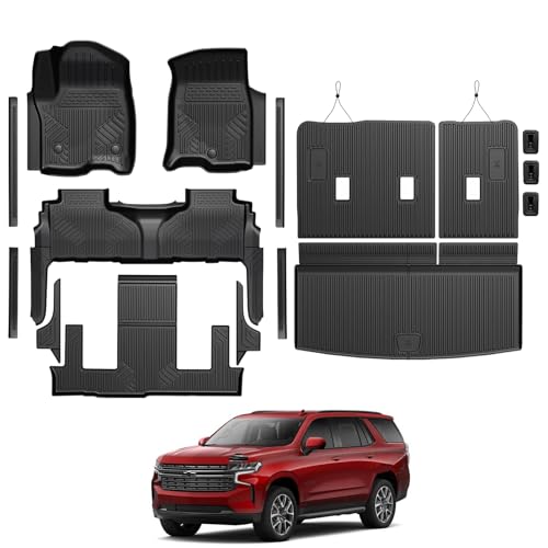 GALVAGNITE Floor Mats for Chevy Tahoe/GMC Yukon/Cadillac Escalade 2021-2026 All Weather Floor Mats Cargo Liner with Backrest Cover and Door Sill Guards Accessories Full Coverage Set (Fit 7 Seats)