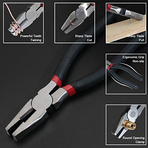 boeray 4pcs Pliers Set 6\" Long Nose Pliers 6\" Diagonal Pliers 8\" Slip Joint Pliers 8\" Linesman Pliers Home Maintenance Tool Kit for Home Repair and DIY